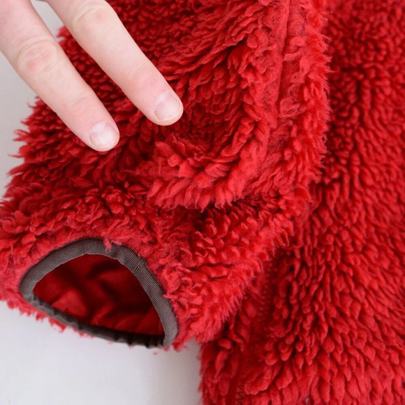 Sandy Liang Boxbox Red Fleece Snap Front Floral Patchwork  Teddy Bear Jacket M - Picture 11 of 13